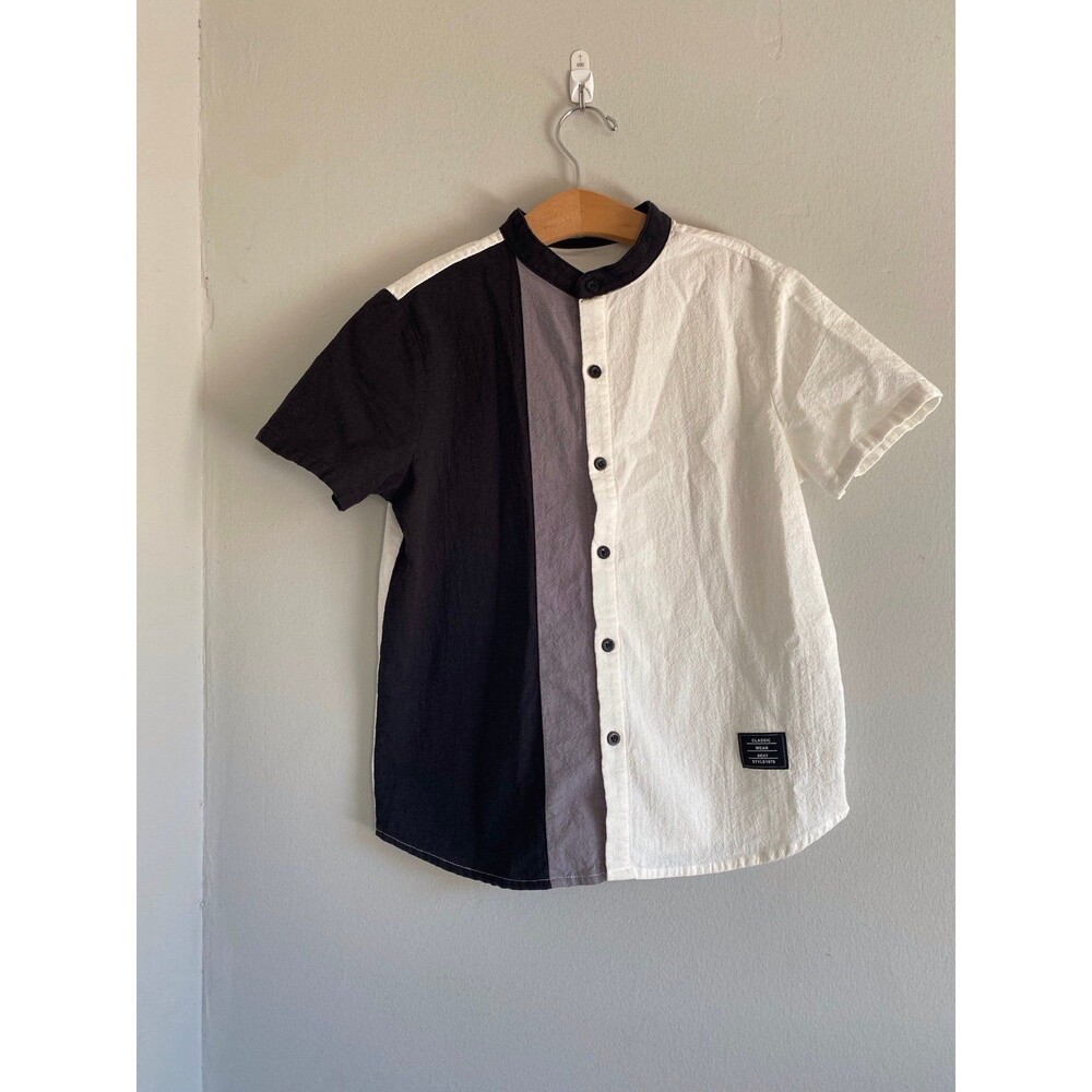 SHEIN black + white color block button up shirt Size 10